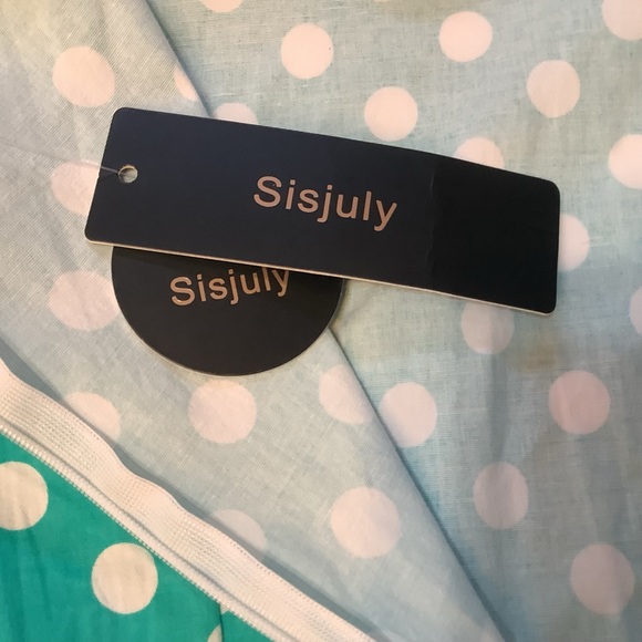 Sisjuly Dress Women’s Size Large Ruffle Sleeves Polka Dot Turquoise White - Picture 6 of 14